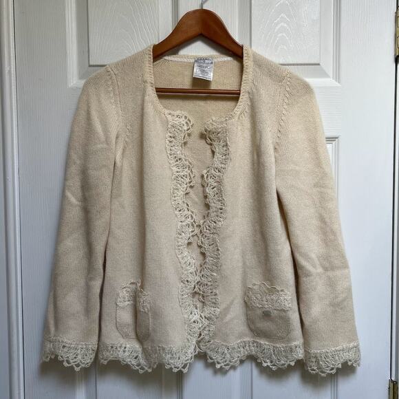 2006 Chanel Knit Cashmere Lace Cream Cardigan - Picture 1 of 15
